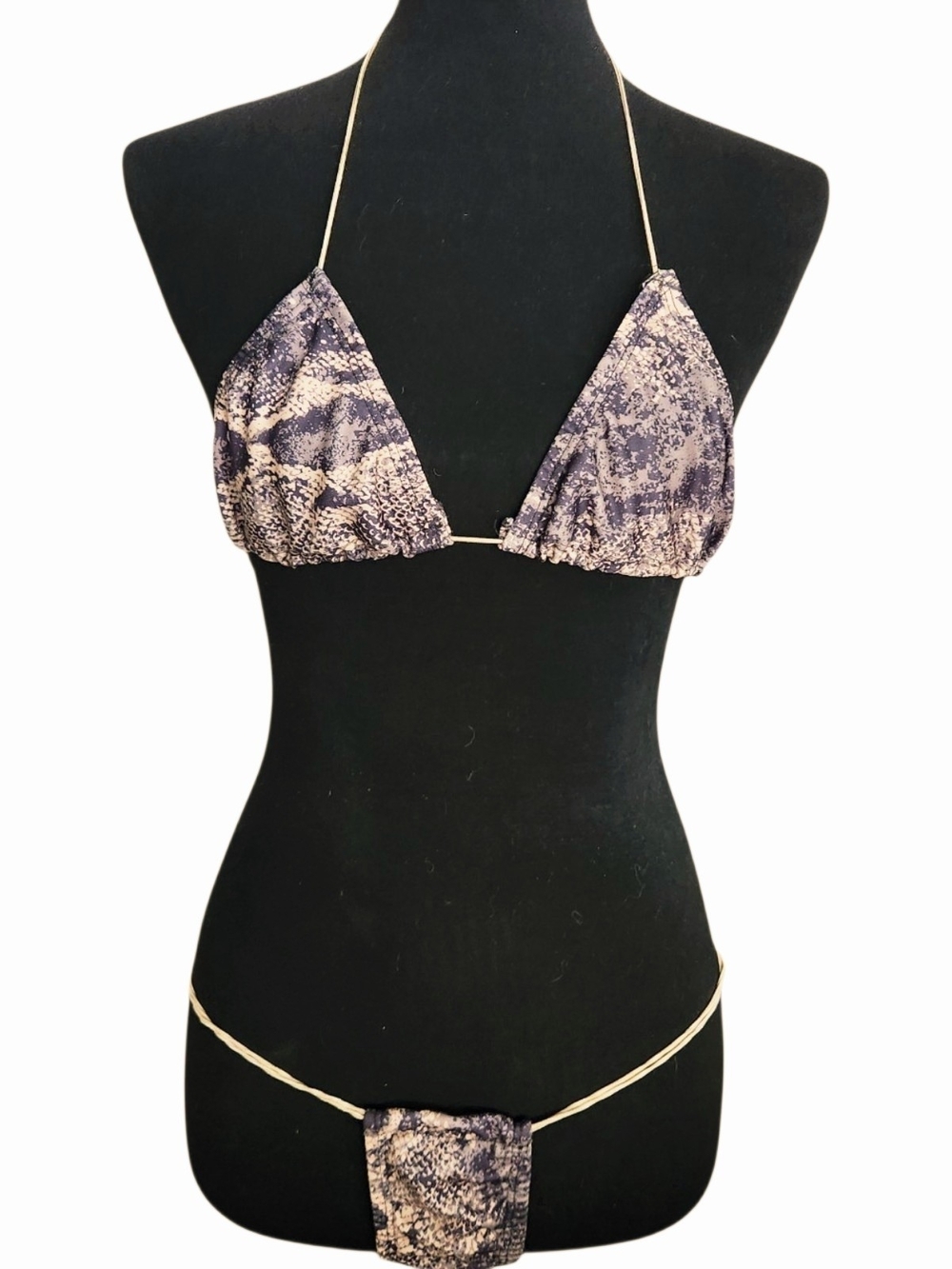 Vintage Snake Print Triangle Bikini Top and Micro G-String Set Rocker Dancewear